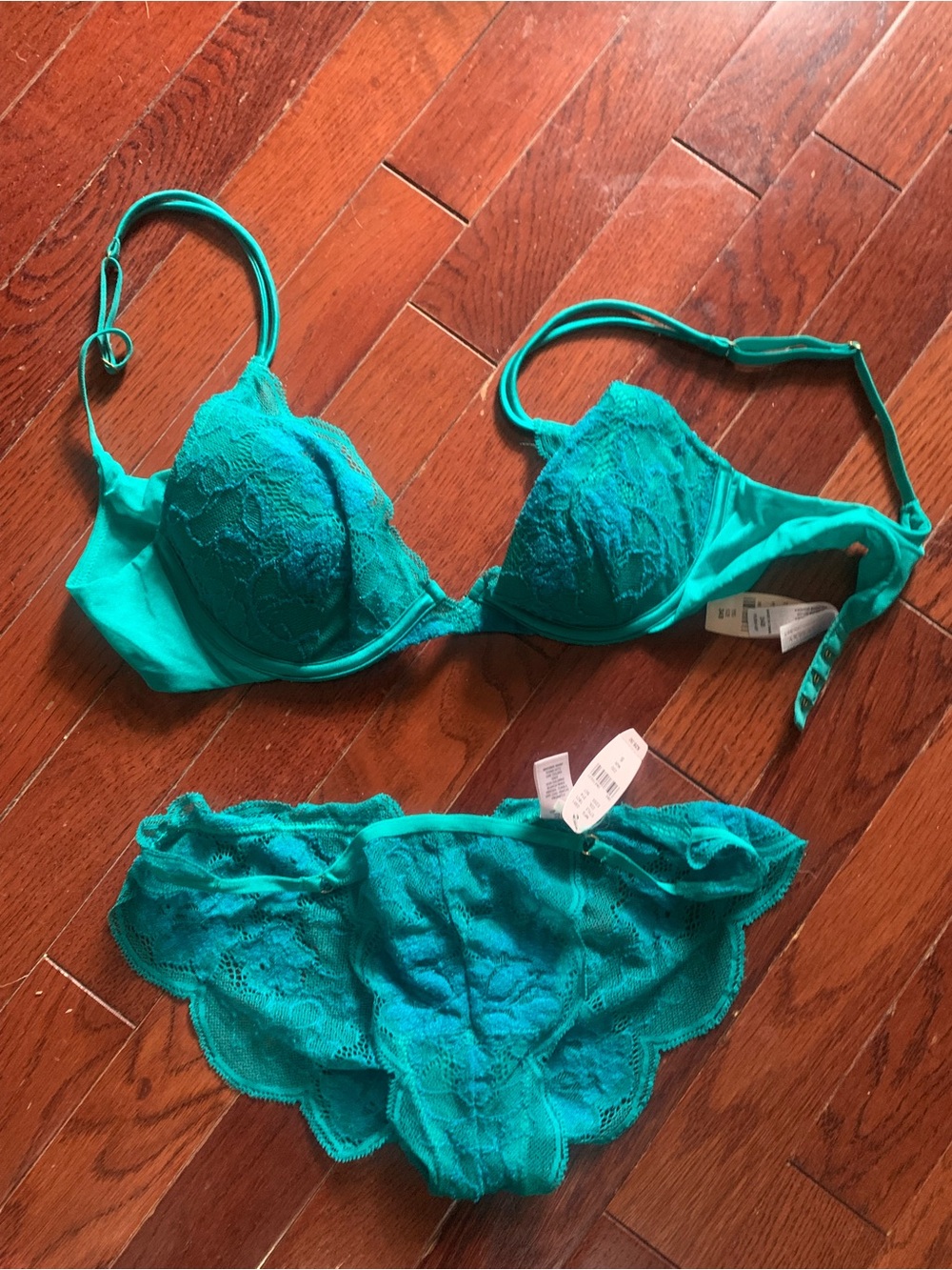 Victoria's Secret Teal Lace Push-Up Bra & Lace Bikini Set